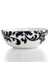 Bold design and uncompromising quality make the Lisbon vegetable bowl easy to love. Embrace stenciled black florals or mix and match with equally fresh Banded dinnerware, also by Martha Stewart Collection.