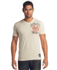 Road warrior. This v-neck t-shirt from Affliction adds some chrome to your jean polish.