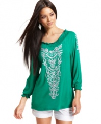 Whether you wear it on the shoulder or off, INC's embroidered tunic gives any outfit an exotic touch!
