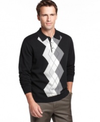 Casual sportswear makes for your season's best layer. This sweater from Perry Ellis takes its look from your favorite polo.