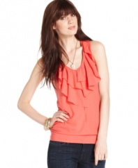 Brighten up any ensemble with this DKNY Jeans top, featuring a tonal striped print in a statement-making color.