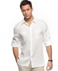 Don't sweat summer fashion. With this lightweight shirt from Perry Ellis, your polished casual look will be a breeze.