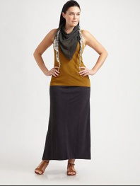 Made from an unbelievably soft combination of hemp and organic cotton, this skirt will hug your hips as it leads to an A-line hem.Elasticized waistbandPull-on styleAbout 40 long55% hemp/45% organic cottonMachine washImported