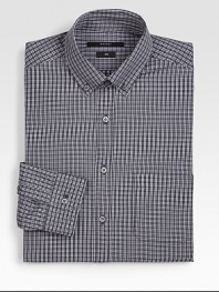 A finely tailored dress standard in smooth, check pattern cotton.ButtonfrontButton collarModerate spread collarCottonDry cleanMade in Italy