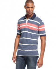 Bulk up. The basic polo gets a lift in this Club Room shirt with stylish stripes that will make you stand out.