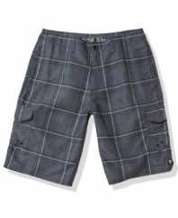 Get prepped for the day. A pop of plaid with these Univibe cargo shorts adds a polished touch to any outfit.