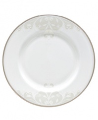 Refine your formal table with classic cream and white. Trimmed in platinum and accented with a raised dot and scroll pattern, this china dinnerware brings contemporary grace to special occasions. A pearlized finish adds subtle shimmer. Qualifies for Rebate