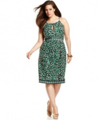 Flaunt your fierce side with INC's halter plus size dress, featuring a leopard-print-- it's perfect for date night!