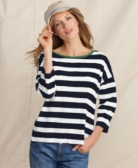 Classic stripes on lightweight cotton make this Tommy Hilfiger shirt a warm-weather essential. Make it Parisian-cool with rolled up jeans and flats!