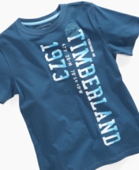 It's the simple things. Easy style will fit him perfectly with this graphic t-shirt from Timberland.