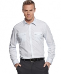 Button-up your office look with this handsomely striped dobby shirt from Calvin Klein.