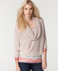 Enjoy the coziness of BCBGMAXAZRIA's three-quarter sleeve sweater, finished by a cowl neckline-- team it with your go-to jeans!