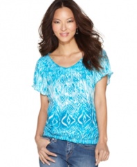 A beautiful batik print gives Style&co.'s peasant top a touch of exotic flair!