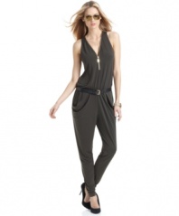 An exposed zipper and draped details add edge to this MICHAEL Michael Kors jumpsuit -- pair it with sky-high heels for a downtown-chic look!