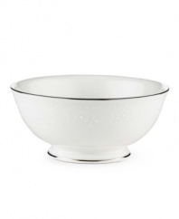 Beautiful and bridal-inspired, this white fruit bowl is richly textured with a delicate floral motif and raised, beaded accents. Finished with a band of polished platinum. Qualifies for Rebate