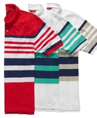 Traditional and timeless, this Izod striped polo shirt will be a heavy-hitter in your wardrobe.