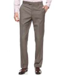 A tonal stripe and modern slim fit make these refined Perry Ellis dress pants a cool complement to your on-the-job rotation.