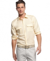 Let the light in. This linen shirt from Calvin Klein makes getting that laid back summer look a breeze.