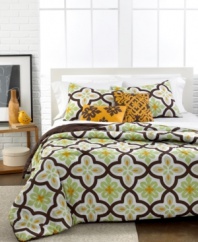 Get in the groove with this Zooey comforter set, featuring a modern design mixed with a retro palette of brown, green and bright orange. Reverses to solid brown.