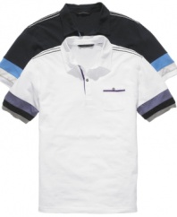 With bold blocking, this Sean John polo shirt breaks out from your lineup of basics.