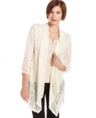 This chic cardigan from Style&co. is crafted sheer for a lace-like effect that is a feminine finishing touch to so many ensembles!