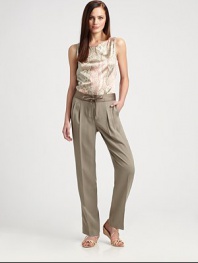 A classic design made from an ultra-soft fabrication. These pants feature a silk waistband for a touch of luxurious charm.Self-tie detail at waistbandZip flyPleated frontSlash pocketsBack waist dartsInseam, about 32Lyocell; silk waistbandDry cleanImported Model shown is 5'10 (177cm) wearing US size 4. OUR FIT MODEL RECOMMENDS ordering true size. 