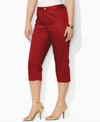 Tailored from elegant stretch cotton sateen, Lauren by Ralph Lauren's modern plus size pant is designed in a straight, cropped silhouette for season-spanning style