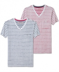 Rustic Soul updates the trusty ol' pocket tee with a V neck and reverse stripe.