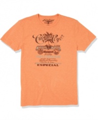 Give your casual look some international energy with this rad graphic tee from Lucky Brand Jeans.