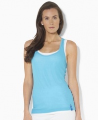 Lauren by Ralph Lauren's vibrant layered tank is a stylish essential for fitness and casual attire alike.