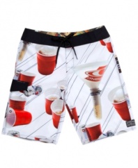 Get the party started! Gear up for good times with these fun graphic-print board shorts from O'Neill.