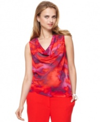 This punchy tank top from Jones New York features a vibrant mottled print that looks great with color-drenched separates.