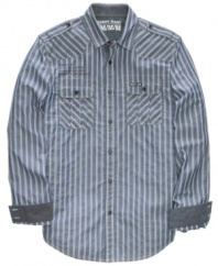 Stripes take style up a notch with this button-down shirt with contrasting pocket stripes from DKNY Jeans.
