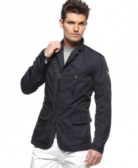 Put the finishing touch on your edgy style with this full-zip jacket from Armani Jacket.