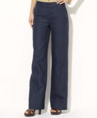 Inspired by smartly tailored menswear, these pinstriped linen pants from Lauren by Ralph Lauren are crafted with a chic, wide leg for an ultra-feminine silhouette.