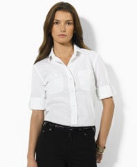 This crisp cotton shirt crafted for an exquisitely tailored fit features convertible sleeves, from Lauren Jeans Co.