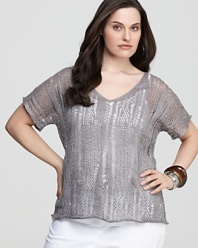 Bring casual glamour to your everyday look with this Eileen Fisher v-neck tee -- dusted in a light metallic finish and perfect for layering or standing alone.
