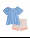 Splendid Littles Girls 2-6X Toddler Loops Top And Active Short, Sky/Neon Orange, 4T