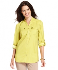 JM Collection's breezy button-down shirt is an effortless must-have for summer and fall.