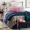 This youthful collection features elements appropriate for bedrooms, dorm rooms or first apartments. There's an irreverent feel to the printed sheeting, madras plaid quilt,denim duvet, and many novelty accessories.