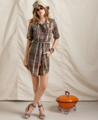 Preppy plaid gets quirky-cute in this Tommy Hilfiger look, thanks to a comfy shirtdress silhouette with a flattering belted waist.
