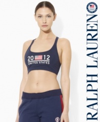 The ultimate essential for athletic endeavors, this sleek sports bra from Ralph Lauren is crafted for comfort and style from stretch Pima jersey and finished with bold country graphics to celebrate Team USA's participation in the 2012 Olympic Games.