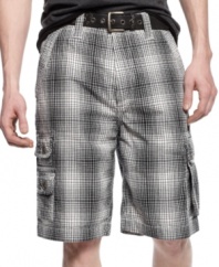 Cross casual style off your list of must-haves with these plaid cargo shorts from American Rag.