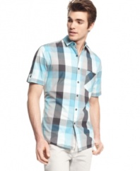 Fit for fun. Plaid upgrades your everyday look in this comfortable shirt from Alfani.