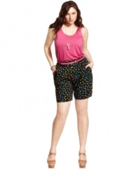 Play up a colorful top with these plus size polka-dot shorts from American Rag. A smocked elastic waist means a great fit and the fun print is so on-target for the season!