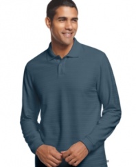 Dress up your casual staples with the soft, smooth feel of this long-sleeved jersey polo shirt from Van Heusen.