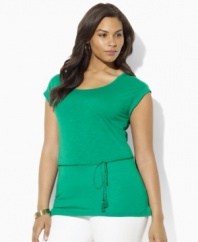 Lauren by Ralph Lauren's ultra-soft plus size top is rendered with a chic scoop neckline and slim tie at the waist.