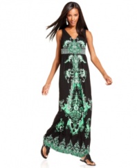 Take your look to great lengths with INC's exotic-print maxi dress! The bold color pops against a background of chic black.