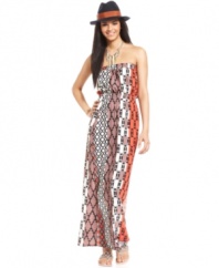A geometric global-inspired print makes this Bar III maxi a hot pick for a sultry summer look!