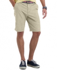 Laid-back essentials for the gentleman at rest or at play. These Izod shorts are cool chambray at its finest.